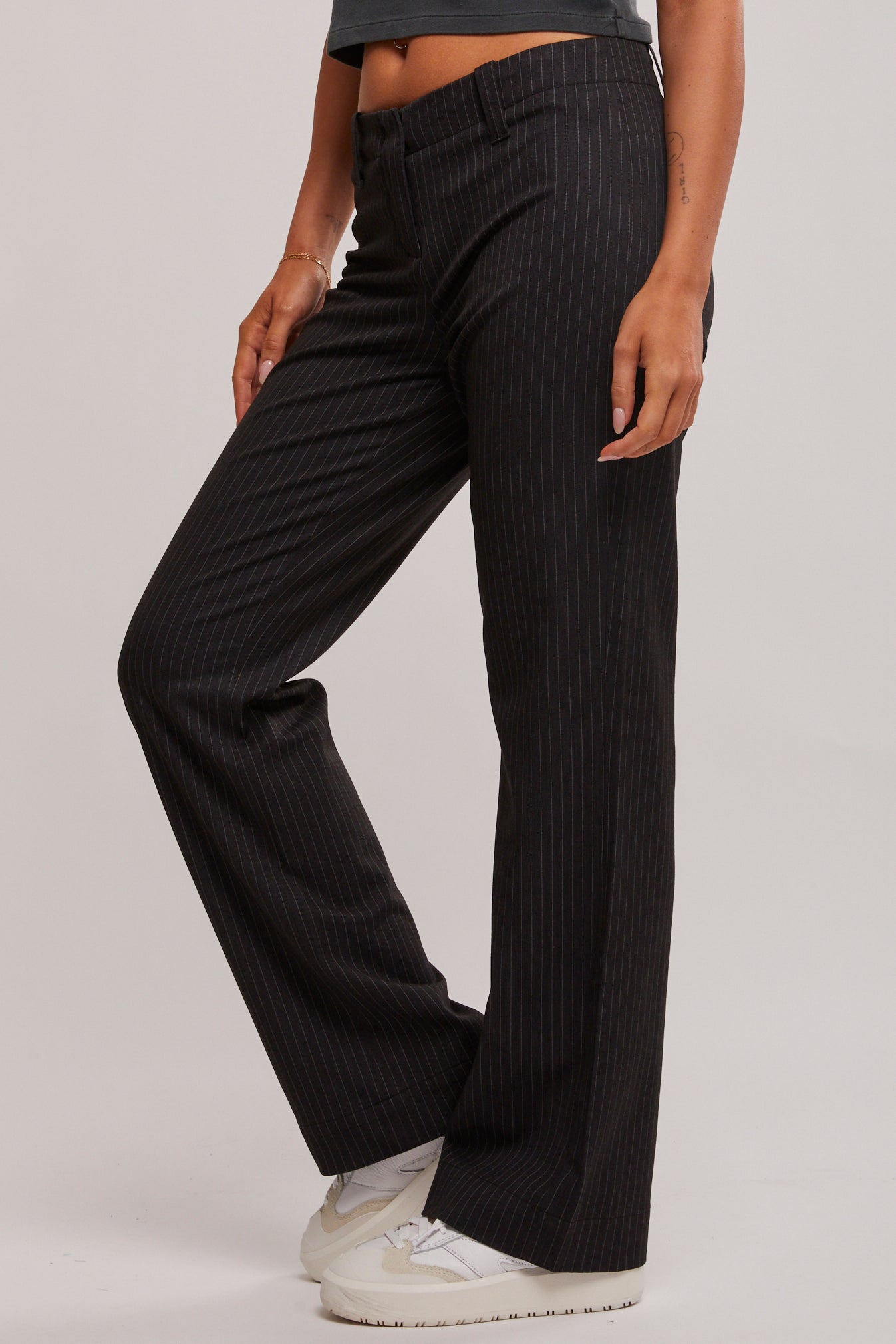 LTS Tall Women's Black Pinstripe Stretch Wide Leg Trousers | Long Tall Sally